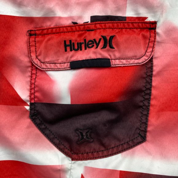 Hurley Swim Trunks Men 36 Red Black Bathing Suit Board Shorts Embroidered Logo - Picture 8 of 14